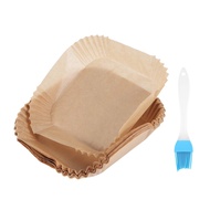 50Pcs Air Fryer Parchment Paper with Oil Brush Air Fryer Liners Square 6.3 Inch Disposable Baking Paper Air Fryer Sheets