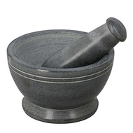 (ShalinIndia) ShalinIndia Handmade Natural Stone Mortar and Pestle Set- Diameter 4 Inches- Grey