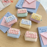 DALTON Camera CD Storage Bag, Plaid Flip Top Grid Quilted Coin Bag, Mini Zipper Portable Sweet Heart