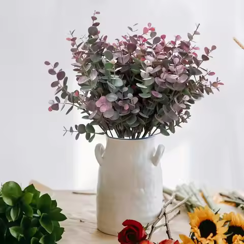 Realistic Purple & Artificial Eucalyptus Branches - Fake Eucalyptus Trees with Foliage Plastic Faux 