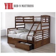 YHL Raman Solid Wooden Bunk Bed With 2 Drawers / Double Decker Bed With Drawer Storage (Mattress Not Included)