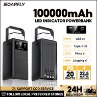 SOARFLY 100000mAh Powerbank Caj Super pantas Mudah Alih Camping Power Bank Terbina Dalam 4 Kabel