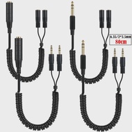 Telescopic Coiled Spiral Cable 1/4 to 3.5mm Adapter 6.35mm 1/4 inch TRS Stereo to 2 Dual 3.5mm (Mini) 1/8" Stereo  Y Splitter