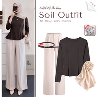 One Set 3 in 1 (Blouse + Pants + Pashmina) Trendy Hijab Teenage Outfit - GNK145