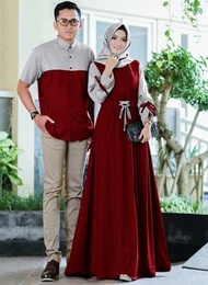 Baju Couple Maxi Busana Muslim Pasangan Cp Kharisma Balotelli Maroon