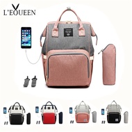 COD◘↨USB LEQUEEN Diaper Bag Mummy Backpack Baby Care Bag Travel Backpack &amp;Milk Bottle 7CPb