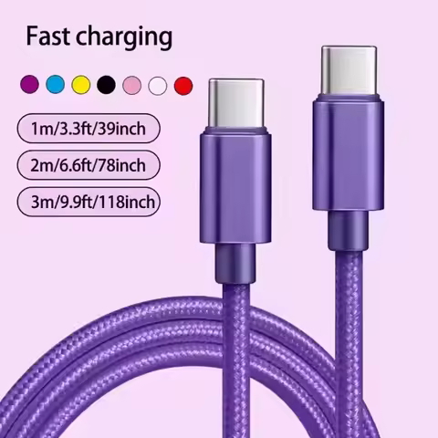 66W 5A USB C To Type C Fast Charging Data Cable USB Type C to Type-C Nylon Braided Quick Charge Char
