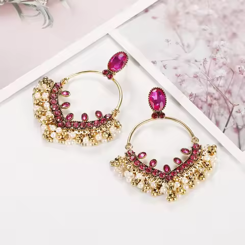 Indian Jhumka Gypsy Jewelry Vintage Handmade Rhinestone Earrings Big Dangle Hanging Earrings Wholesa