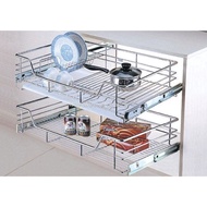 (600MM - 900MM) Steel Kitchen Cabinet 2 Tier Multi Function Pull Out Basket Dish Rack