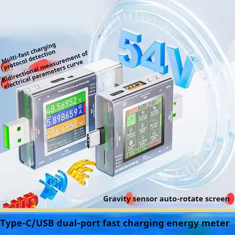TU13 DC0-50V 6.5A Mobile Phone Charger Capacity Monitor USB+Type-C Voltage Current Meter Power Teste