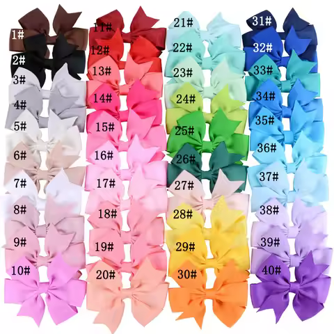 8x8cm 2PCS Solid Color Grosgrain Ribbon Bows Clips Hairpin Girl's Hair Bowties Boutique Hair Clip He