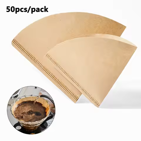 50pcs Coffee Filter Paper Hand Drip Disposable Pods for Pour Over Coffee Machine Cone V-shaped Coffe