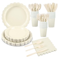 Beige Lace Solid Color Party Tableware Girl Birthday Wedding Party Decoration Disposable Paper Plate