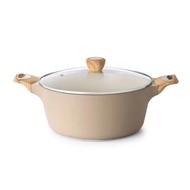 鑄鋁湯鍋6.6QT/28CM【屈臣氏限量】全新正貨 ｜ 28cm 大容量奶油白陶瓷雙耳不沾湯鍋 ｜ 麥飯石健康塗層深型燉鍋 ｜ 質感木紋防燙手柄 ｜ 限順豐到付
