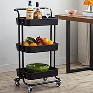 BAKAJI 3 Tier and 4 Wheels 360 Degrees with Brake Space Saving Home Kitchen Cosmetic Trolley 32.5 x 