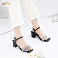 Giày Sandal cao gót quai ngang đính đá 7 phân có size 33 đến 43 thời trang Depvashock MS S55