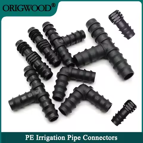 2~50pcs Greenhouse PE Pipe Connector 16 20 25mm Tee Straight Elbow Plug Micro Spray Irrigation Acces