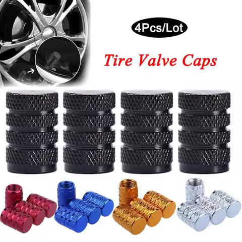 4PCS Knurled Aluminum Tire Valve Caps, Universal Wheel Stem Air Pressure Covers for Car Bike Auto Wh
