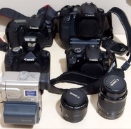 Canon 單反相機（10D，20D連2支鏡、2電池、1座充、1張CF卡、直倒），送（400D，500D）、2支Canon 鏡，EF50mm, 1：1.8  Ⅱ定焦鏡和80~200mm長鏡， 單反相機