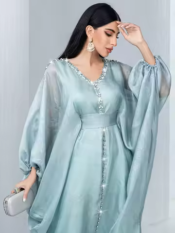 Abaya Dubai Kaftan Muslim Women Batwing Sleeve Dress Arab Robe Farasha Gowns Morocco Maxi Cocktail G
