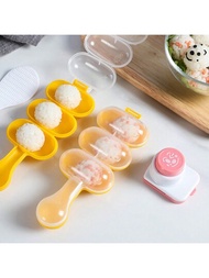 1組橙色飯糰模具diy壽司便當盒3pcs套裝附匙羹,兒童餵食肉丸製造搖動快速的廚房工具,用於製作嬰兒食品