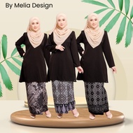 Melia Design Batik Viral Baju Kurung Plain Murah Cotton Moden Ironless Tak Payah Gosok Cikgu ALL BLACK