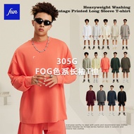 Pure cotton long-sleeved t shirt305gsm Heavy American plus size Loose oversized Long-Sleeved Top men