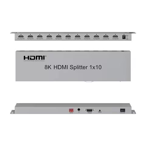 8K HDMI Splitter 1x10 4K 120Hz HDMI2.1 Splitter 1 in 10 Out Video Distributor HDR 3D EDID RS232 for 