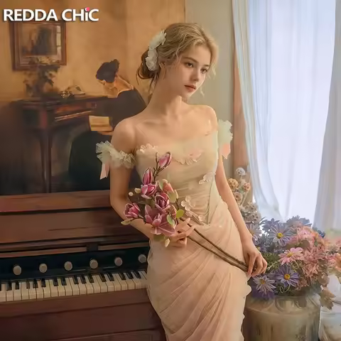 REDDACHiC Enchanted Garden Tulle Long Dress Birthday 3D Petal Slim Fit Boned Corset Shirring Bodycon