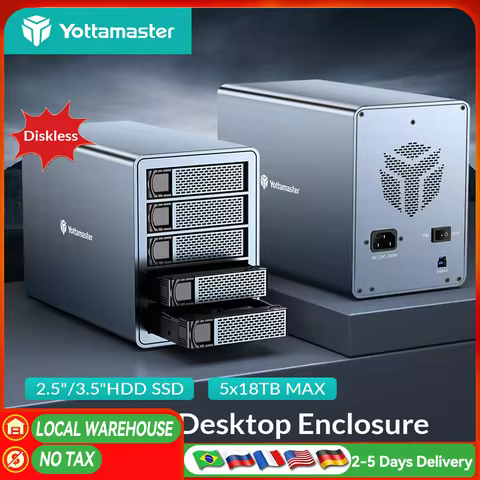 Yottamaster 5 Bay 4 Bay RAID External Hard Drive Enclosure 2.5"3.5" SATA HDD SSD Enclosure RAID Mode