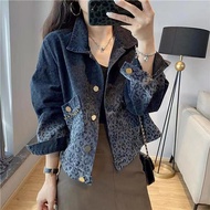 S-3XL Women Denim Jacket Leopard Print Oversize Short Spring Autumn Fashion Casual Elegant Loose Jea