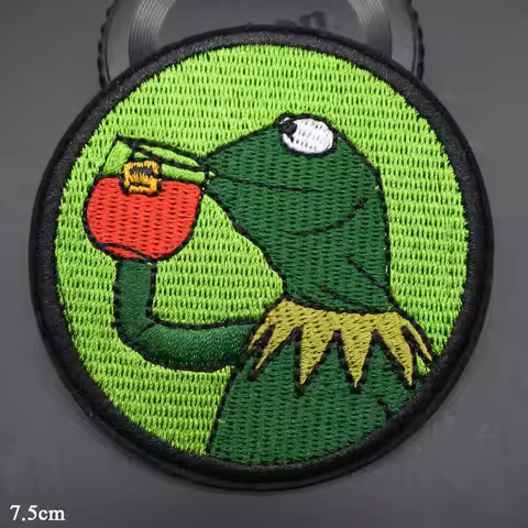 Lovely Driving Drinking Frog Iron On Embroidered Clothes Patches For Clothing Boys Schoolbag Backpac