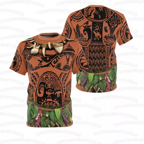 Summer Women's Men's Primitive Tribe Cosplay Short Sleeve T-shirt Costume Graphic Printed Shirt Fash