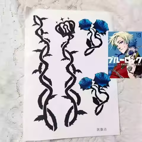 Anime BLUE LOCK Michael Kaiser Cosplay Cartoon Neck Rose Opisthenar Crown Bramble Tattoo Sticker Tem