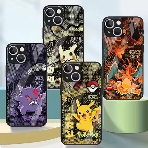 Cool Anime Pokemon Glass Case for iPhone 17 Pro Max XR 15 Plus 8 13 12 Air 14 11 16 Phone Cover