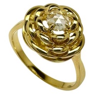 Pre-owned size 12 rose motif diamond (rose cut) 0.19ct 18K gold ring, 3.8g, for women.