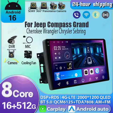 Android 16 Car Radio For Jeep Compass Grand Cherokee Wrangler Chrysler Sebring Town Country Dodge Ch