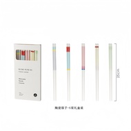 5pcs/set Ceramic Chopstick Spoon Macaron Contrasting Color Design Girlish Heart Colorful Ins Househo