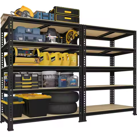 5 Tier Adjustable Metal Garage Storage Shelf, Heavy Duty Rack for Warehouse Basement, 2 Pack, Custom