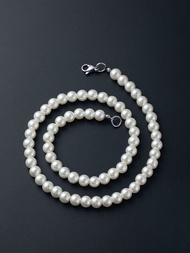 1入組中性水滴形仿珍珠項鍊，時尚珠寶配有鑽石吊墜和簡單仿珍珠串