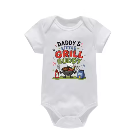 New Summer Baby Boys Girls Clothes Baby Bodysuit "Daddy's Grill Buddy" Short Sleeved Baby Bodysuits