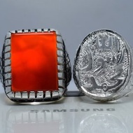 天然深紅棕色葉門瑪瑙戒指 Yamni Yaman Akik 戒指 925 純銀