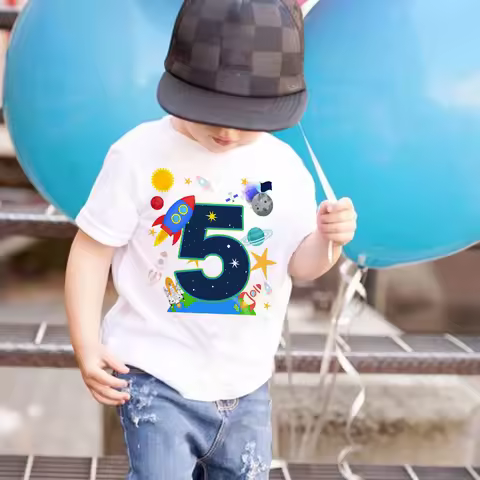 Aerospace Rocket Birthday Number 1-10 Print Tops Kids T-shirt Kids Shirt Aerospace Theme Birthday Pa