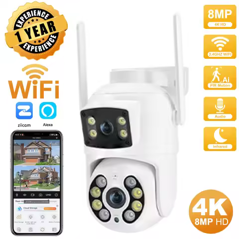 8MP 4K Outdoor PTZ Wifi Camera Dual Lens Dual Screens AI Human Detection Wireless CCTV Security IP C
