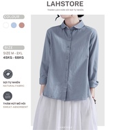 LAHSTORE women's loose long-sleeved linen shirt with youthful lotus collar ASM22 (Blue)
