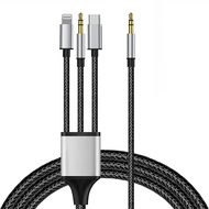 3 in 1 Aux Cord,Lightning to 3.5mm aux Cable for iPhone,USB C to 3.5mm aux Cable,3.3FT Nylon iPhone 