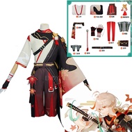 Genshin Impact Kaedehara Kazuha Cosplay Costume Halloween Carnival Samurai Costume  Wig Red Glasses