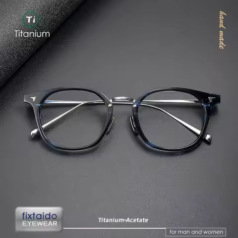 Japanese-style retro titanium and acetate fiber combination eyeglasses frame, the same design as BJ 