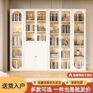 ST-🚤Nordic Style Glass Door Bookcase Integrated Storage Top Cabinet Home Bookshelf Living Room Display Cabinet Hand-Made