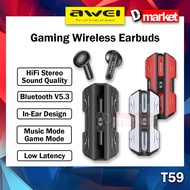 Awei T59 Gaming Earbuds Wireless Earbuds Low Latency Gaming Headphone Stereo Sound Earphone Awei Blu